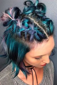 Colorful Space Bun with Sprinkled Glitters