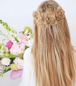 Braided flower waterfall hairstyle