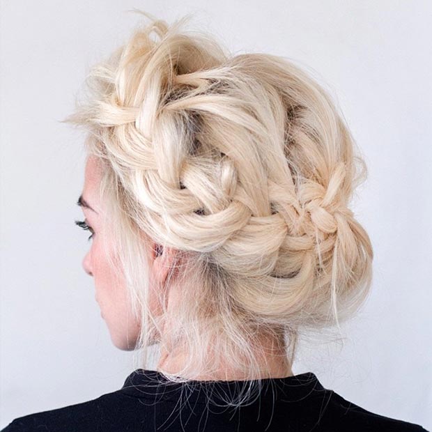 Messy French Braid Crown Updo