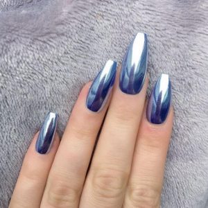 Long Silvery Purple Chrome Manicure