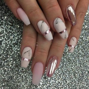 Marble Nails Accented with Pink