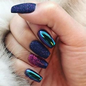 Galaxy-Inspired Purple and Pink Glitter Nails