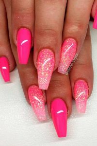 Birthday Gold And White Splatter With Hot Pink Nails