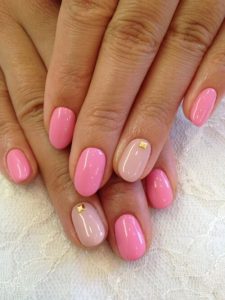 Two-Tone Pink Manicure With Gold Rivets