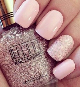 Opaque Pastel Pink And Pink Glitter Nail Design