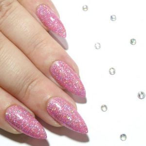 Bold Long Pointed Nails With Hot Pink Glitter