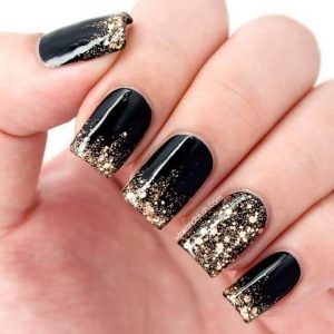 Unique Onyx with Gold Glitter Nails
