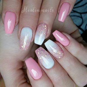 Pink Bubblegum and Gold Speckles Acrylic Nails