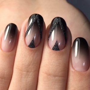 Sophisticated Glitter Black Satin Nail Art