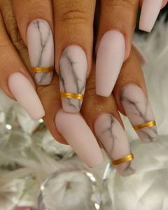 Pink Marble with Gold Stripes Acrylic Nails