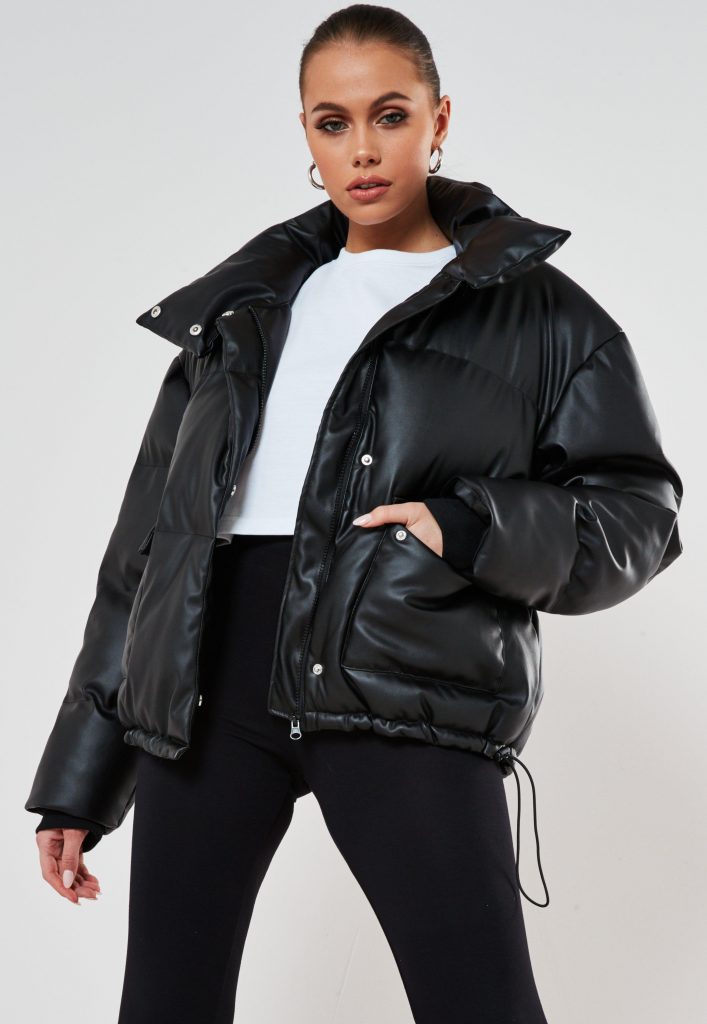 Faux-Leather Puffer Coat