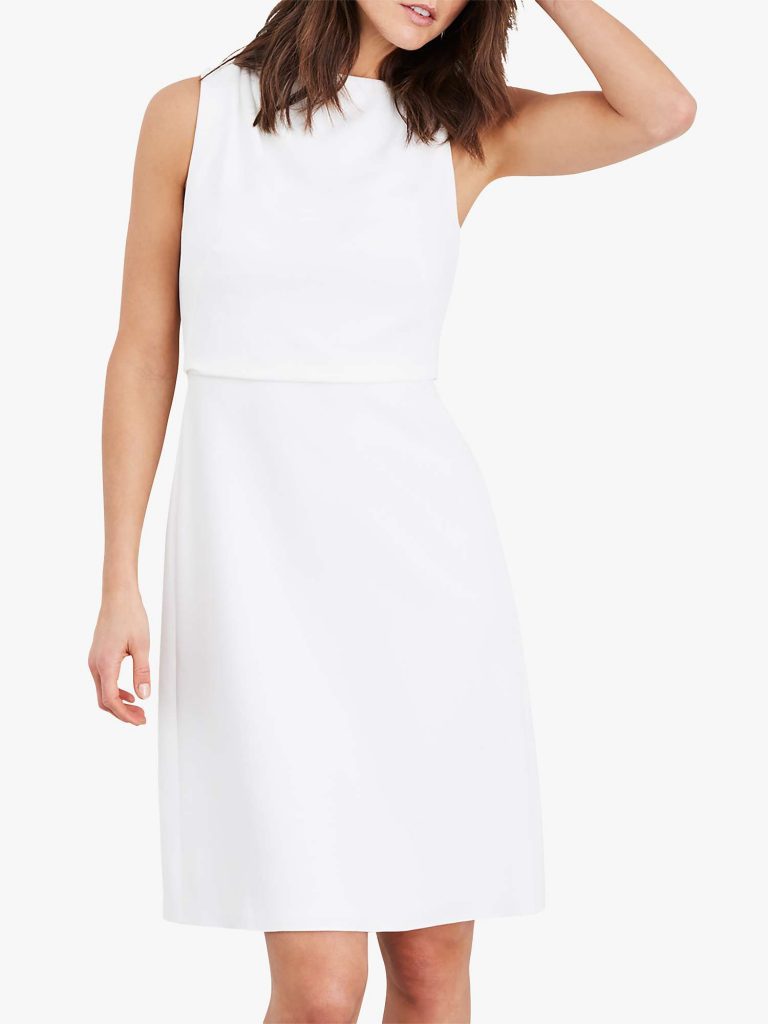 white sleeveless shift dress