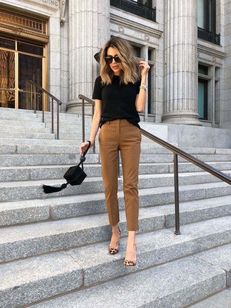 Strong Top, Khakis, and Pointy-Toed Shoes. Office Outfit Ideas for Women