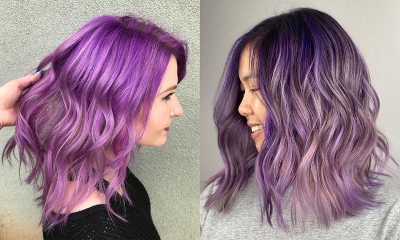 Purple Balayage Short Curly Hairstyle
